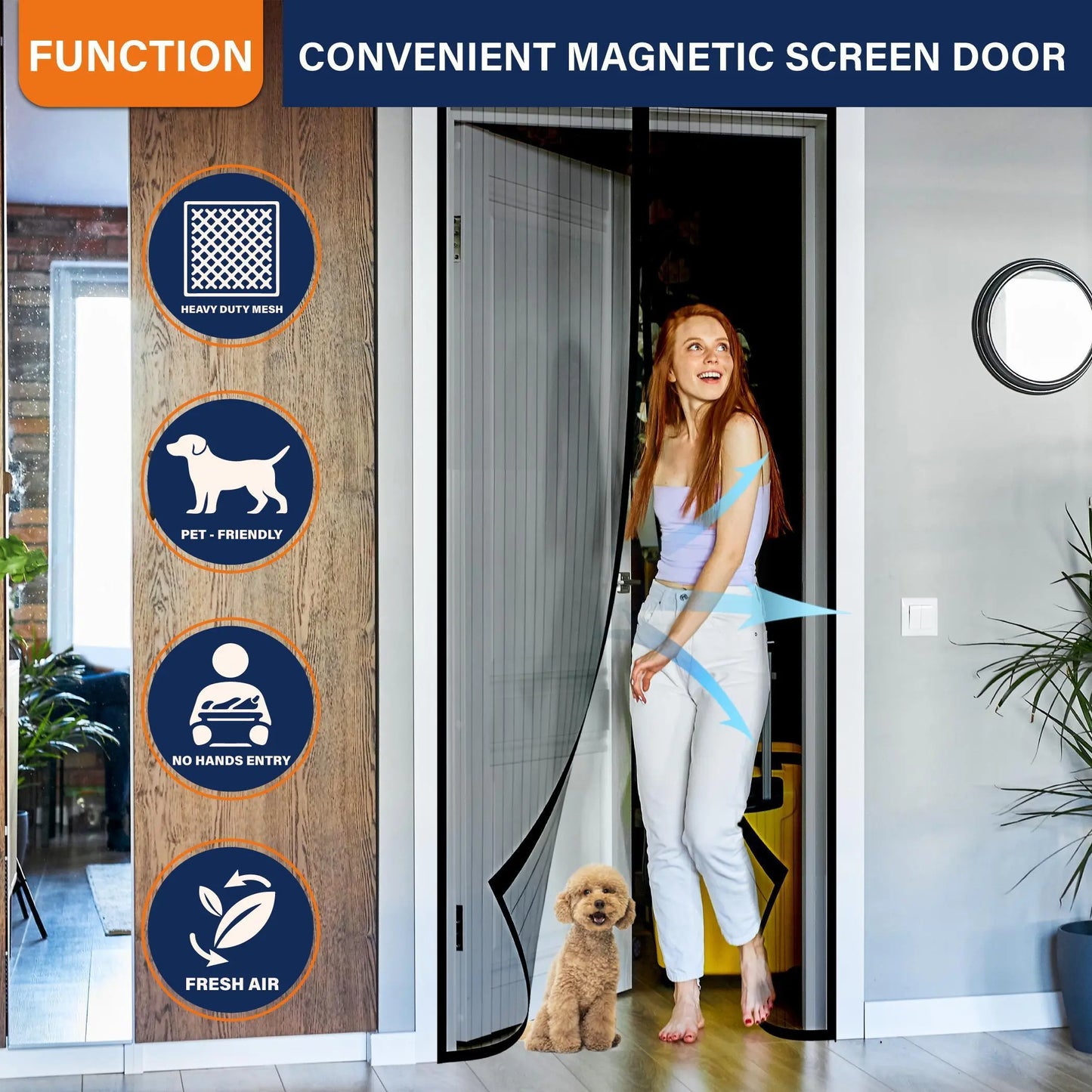 Magnetic Screen Door, Hands Free Mesh Curtain Keeps Bugs and Mosquitos Out, Automatic Magnet Closure, Heavy Duty Patio Sliding Dog Doors Cover, Window Screen Protector